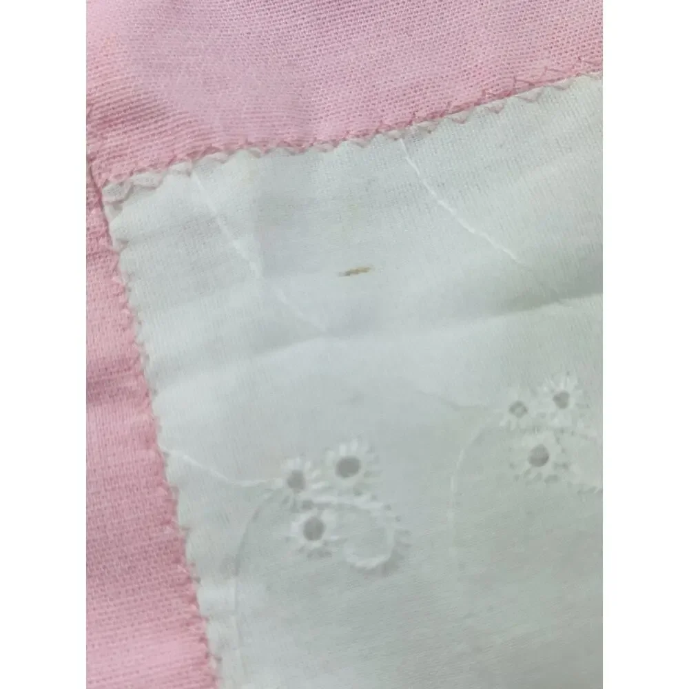Pink Quilted Blanket Wall Hanging Handmade Country Cottage Baby Bow Eyelet Lace